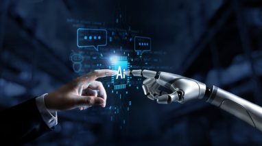 Hands of robot and human connect artificial intelligence AI circuit board to virtual smart chatbot with a command for automation generate, learning technology artificial intelligence machine, AI.
