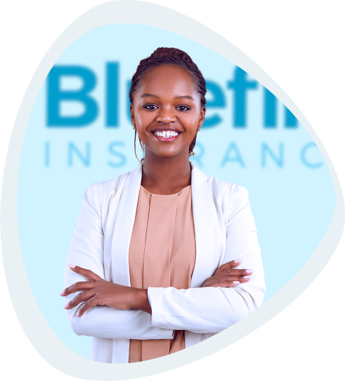 agent-about us Smiling African-American businesswoman in front of Bluefire sign.